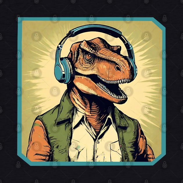 Dinosaur with headphones by Ilustradamus